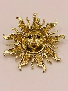Gold-Tone Sun Face Brooch Pin -41B